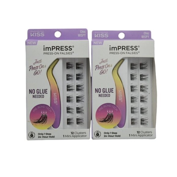 2 Kiss ImPRESS Press-On Falsies Chic Wispy No Glue Needed - Picture 1 of 5